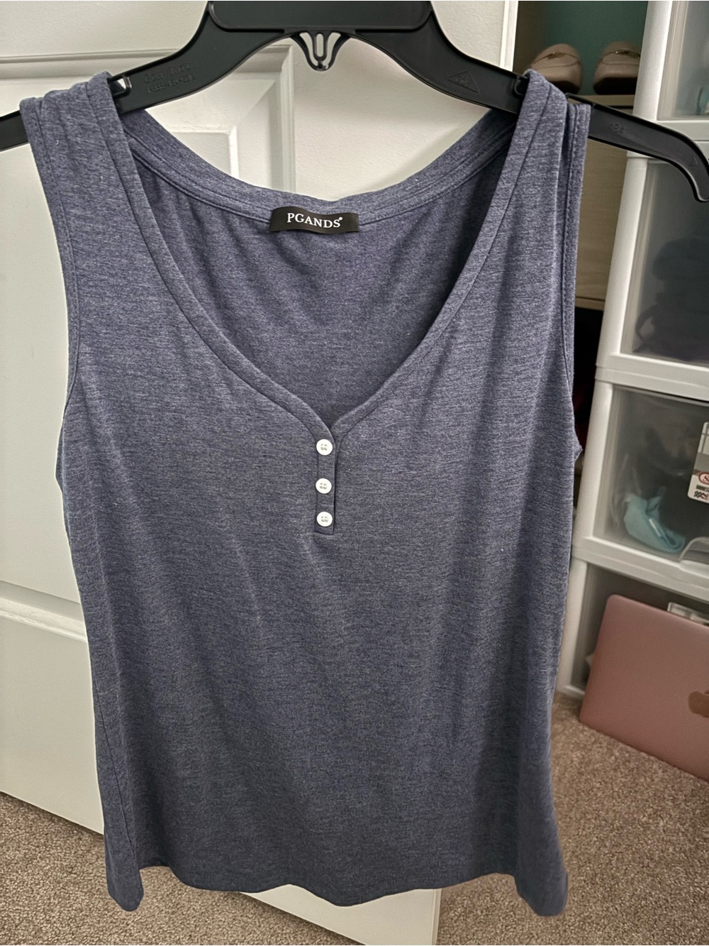Women's Sleeveless Henley Tank Top - Heather Navy